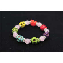 2013 nouveau style Rose Quartz 8MM Perles rondes Stretch Gemstone Bracelet avec turquoise skull